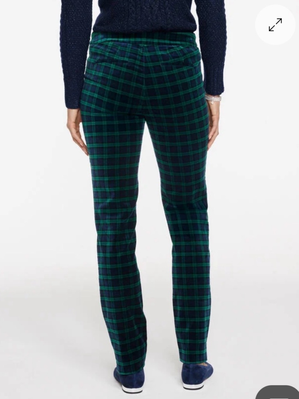 Talbots Green and Black Plaid Velvet Straight leg Pants Size 14P - Picture 2 of 6